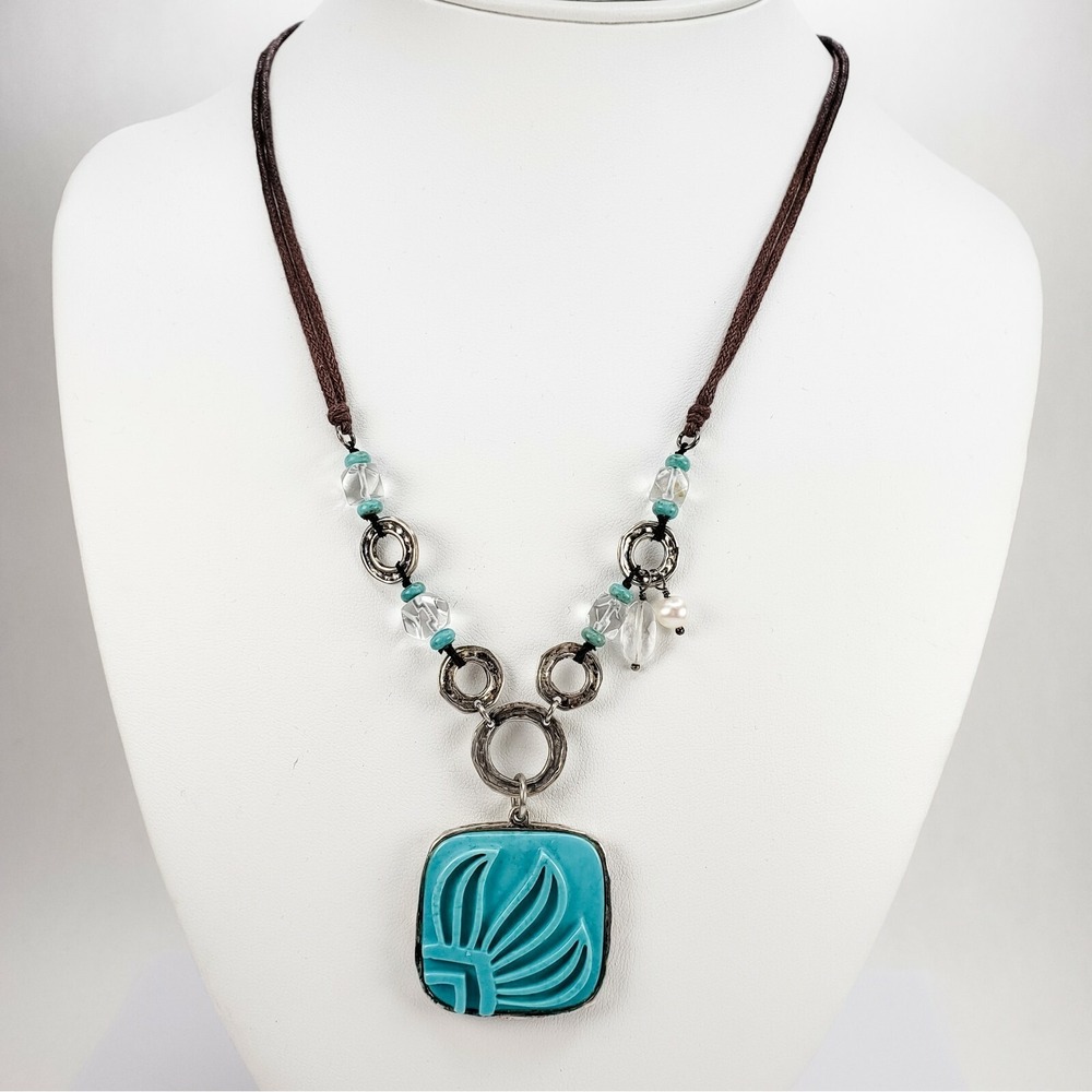 Sterling Silver 925 Silpada Faux Turquoise Pearl Crystal Pendant and Necklace
